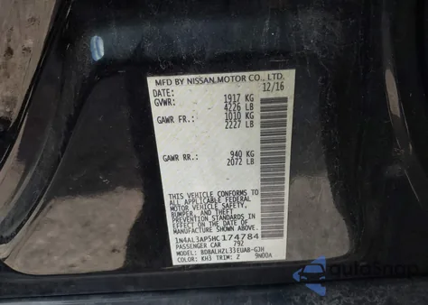 2017 Nissan Altima 2.5 Sr z USA, uszkodzony, nr VIN 1N4AL3AP5HC174784